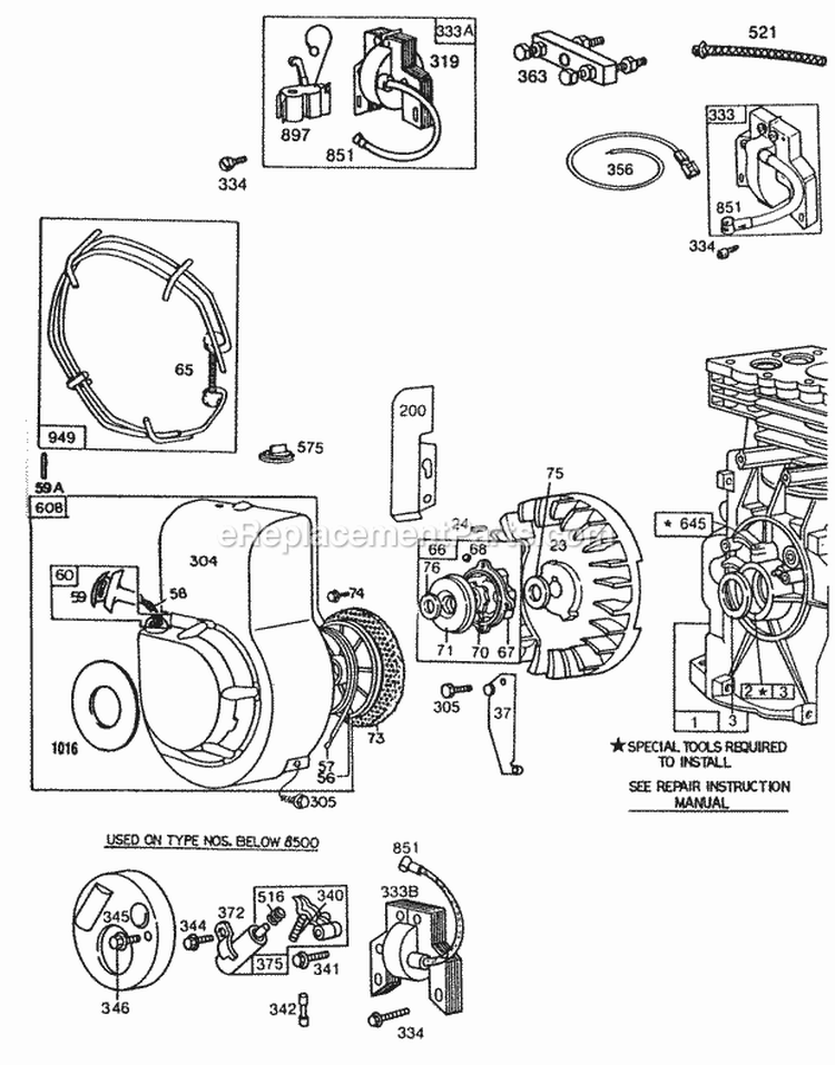 Blower HsgRewindElectrical Diagram and Parts List for 080212-8641-03  Briggs and Stratton Engine